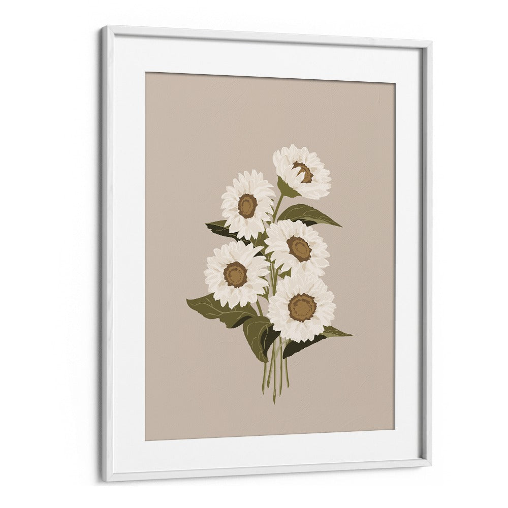 Sunflower Bouquet Botanical Flower Paintings Paintings Artwork  in White frame With Mount