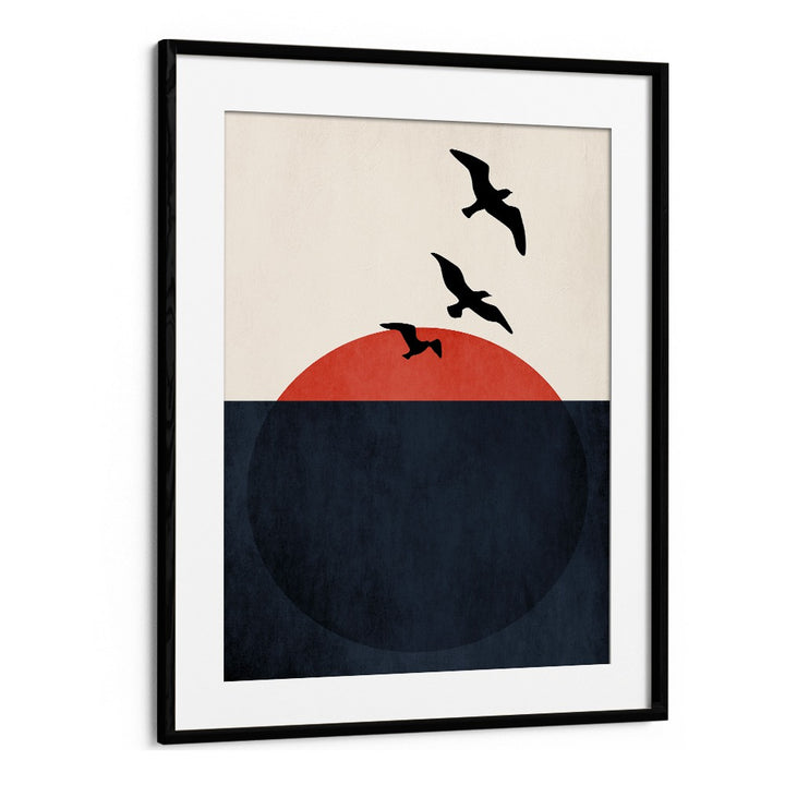 Sunset Breeze Landscape Art Artwork in Black Frame With Mount