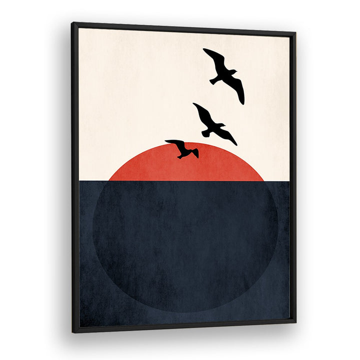 Sunset Breeze Landscape Art Artwork in Black Plain Frame