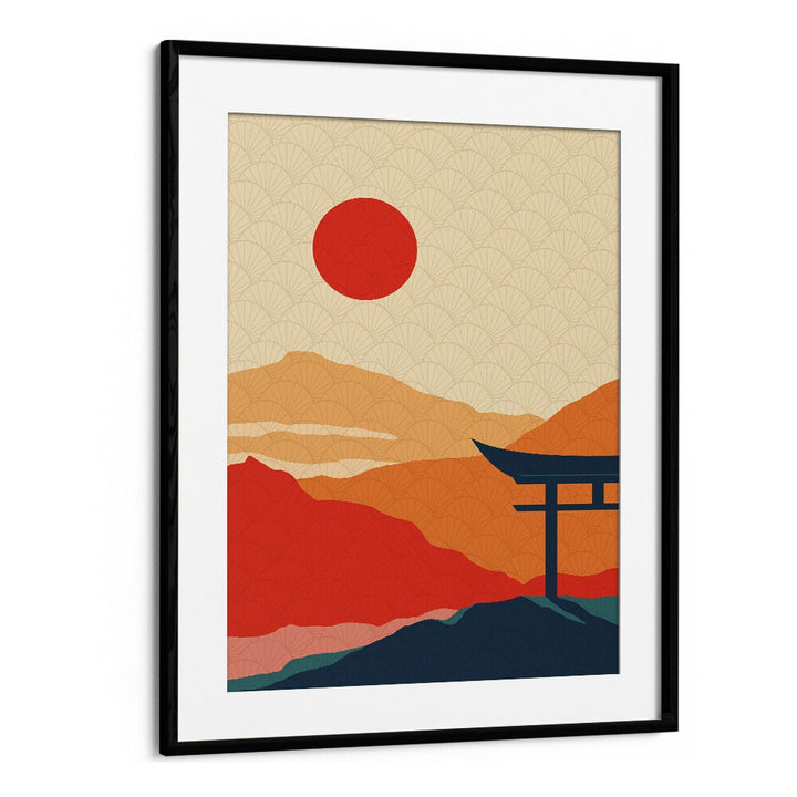 Sunset Delight Landscape Art Artwork in Black Frame With Mount