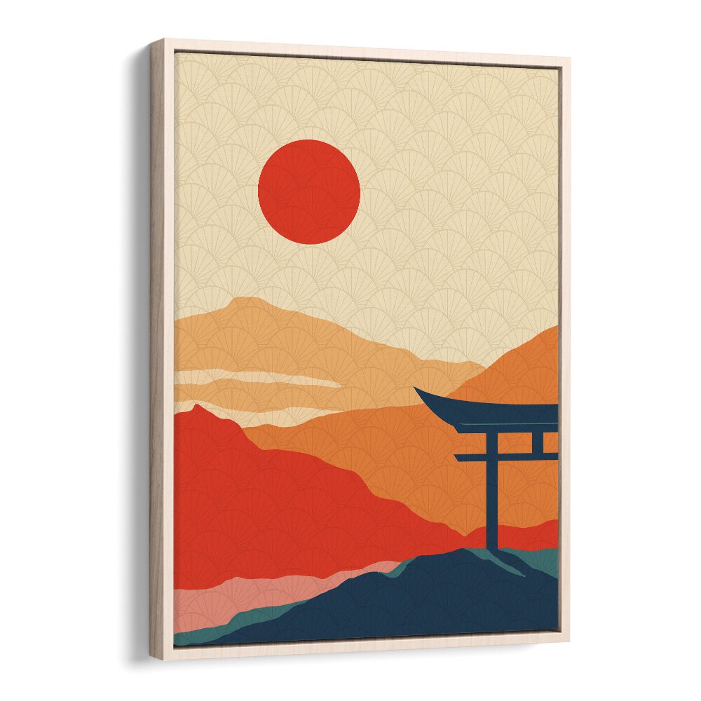 Sunset Delight Landscape Art Artwork in Oak Wood Floater Frame