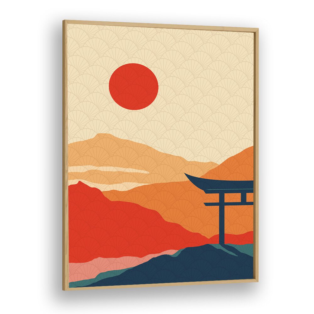 Sunset Delight Landscape Art Artwork in Oak Wood Plain Frame