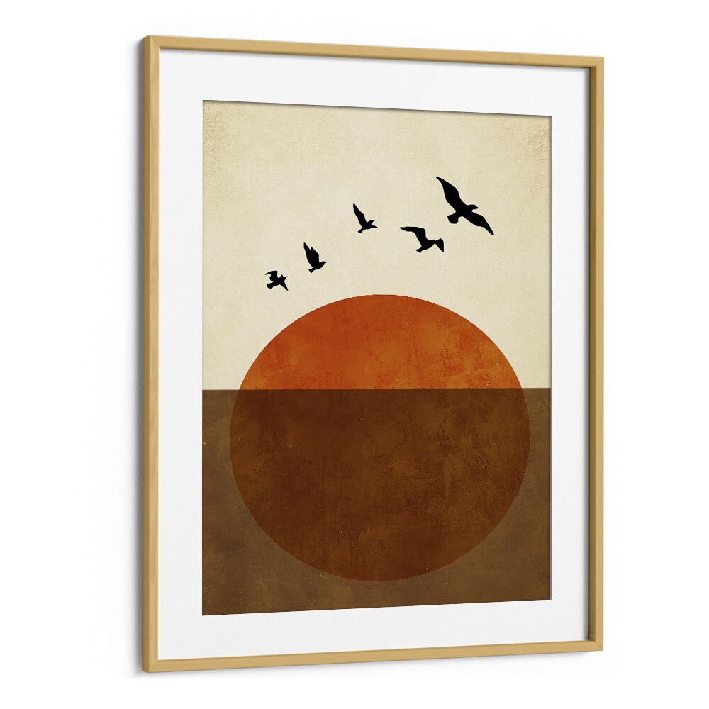 Sunset Dreams Landscape Art Artwork in Oak Wood Frame With Mount