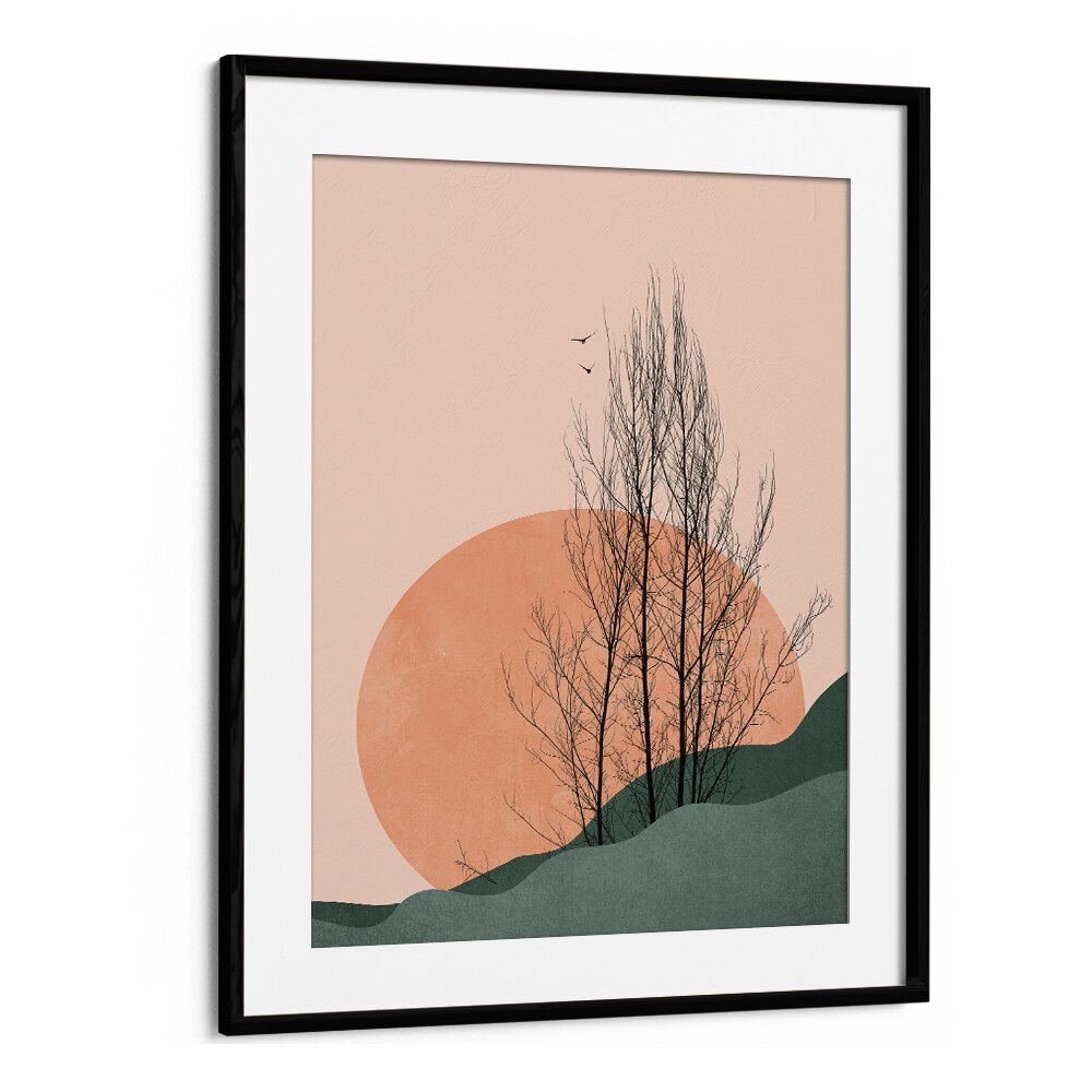 Sunset Memories Landscape Art Artwork in Black Frame With Mount