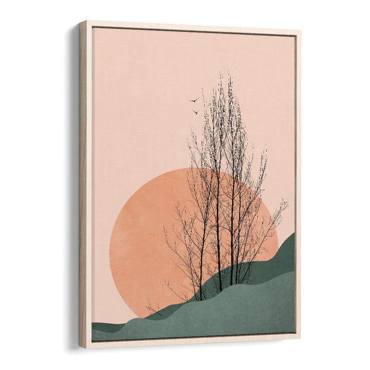 Sunset Memories Landscape Art Artwork in Oak Wood Floater Frame