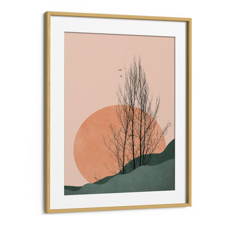 Sunset Memories Landscape Art Artwork in Oak Wood Frame With Mount