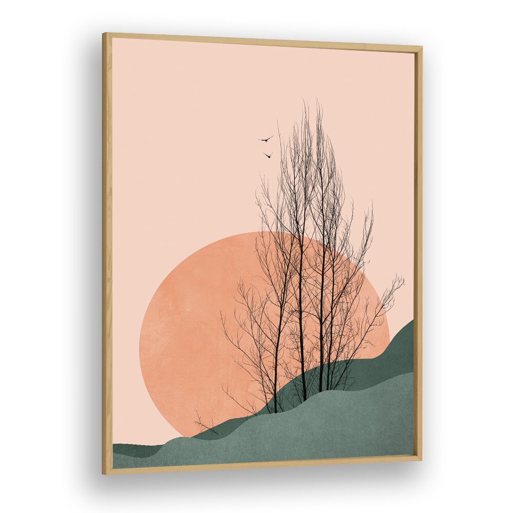 Sunset Memories Landscape Art Artwork in Oak Wood Plain Frame