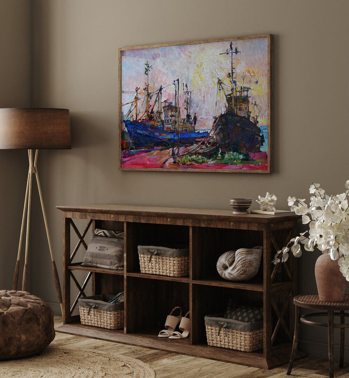 SUNSET AT THE PIER , LANDSCAPE PAINTINGS