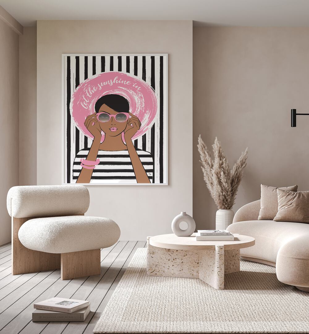 Sunshine Girl Dark by Martina Fashion Art Artwork in Gallery Wrap Artwork Placed on a wall In A Living Room 