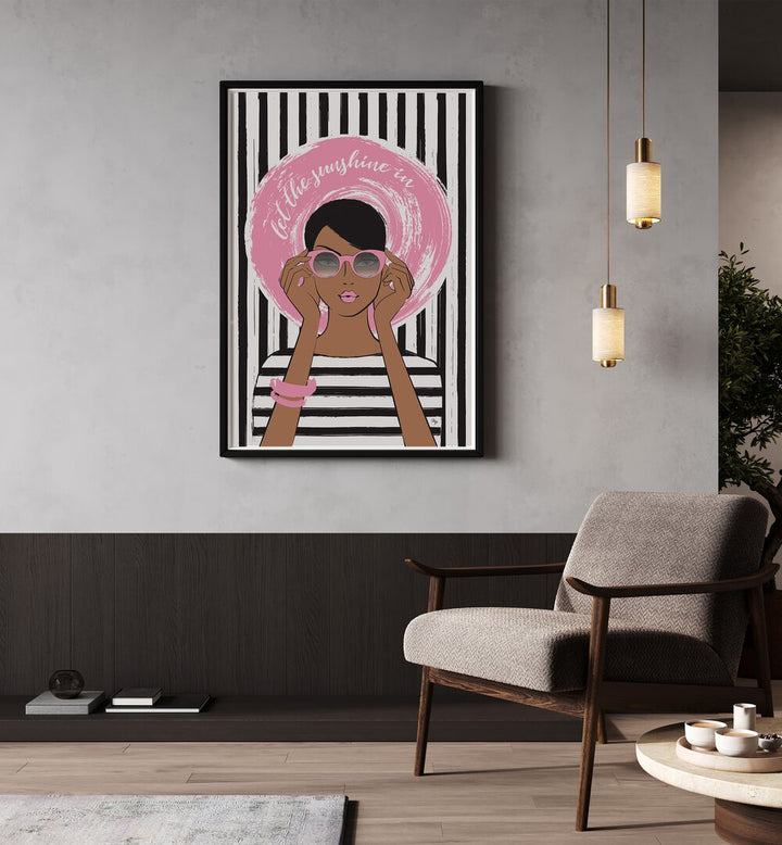 Sunshine Girl Dark by Martina Fashion Art Artwork in Gallery Wrap Artwork Placed on a wall In A Living Room 