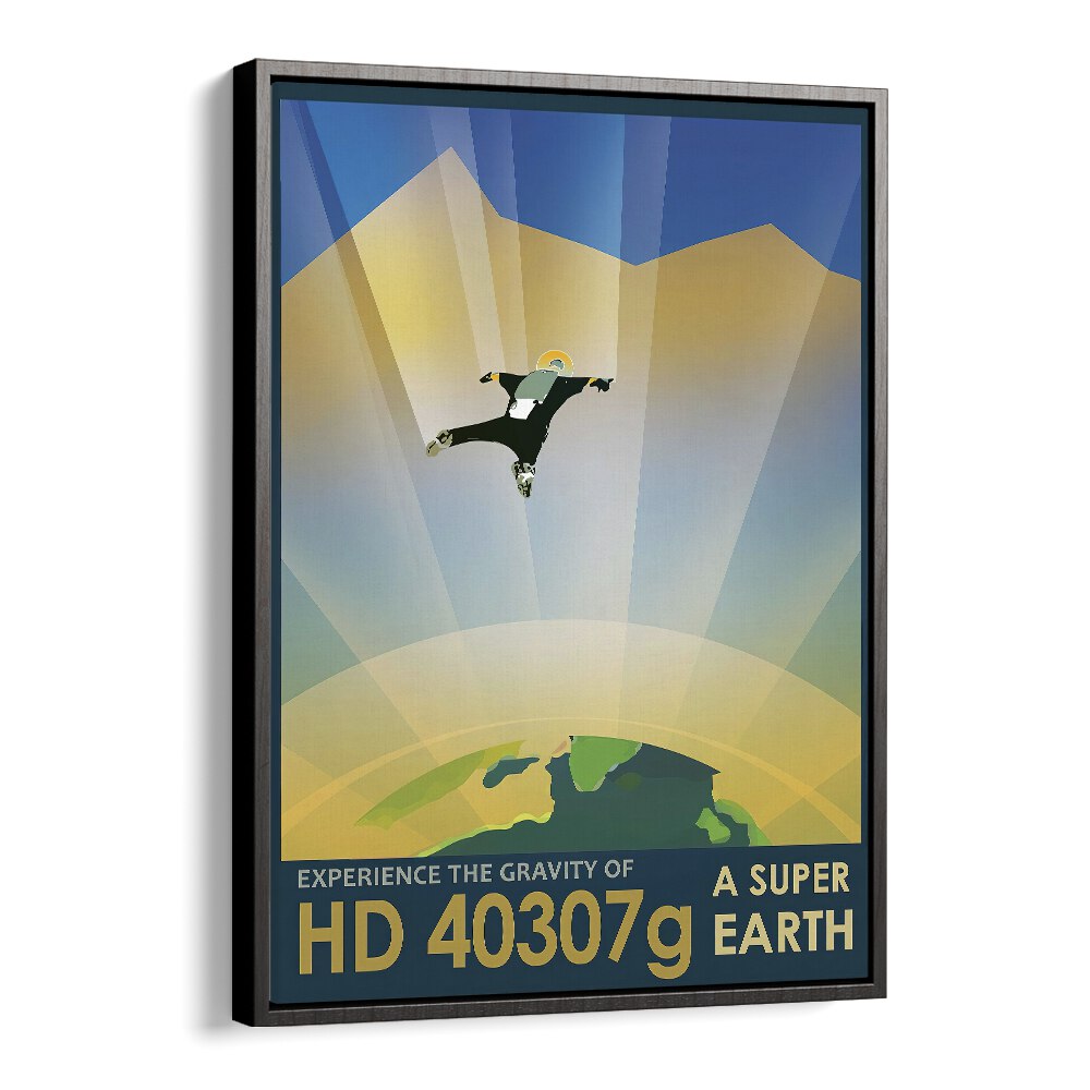 Super Earth Astronaut & Nasa Paintings, Space Art Prints Artwork in Black Floater Frame
