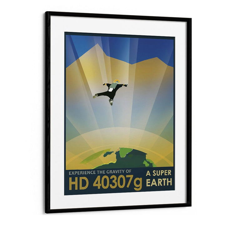 Super Earth Astronaut & Nasa Paintings, Space Art Prints Artwork in Black Frame With Mount
