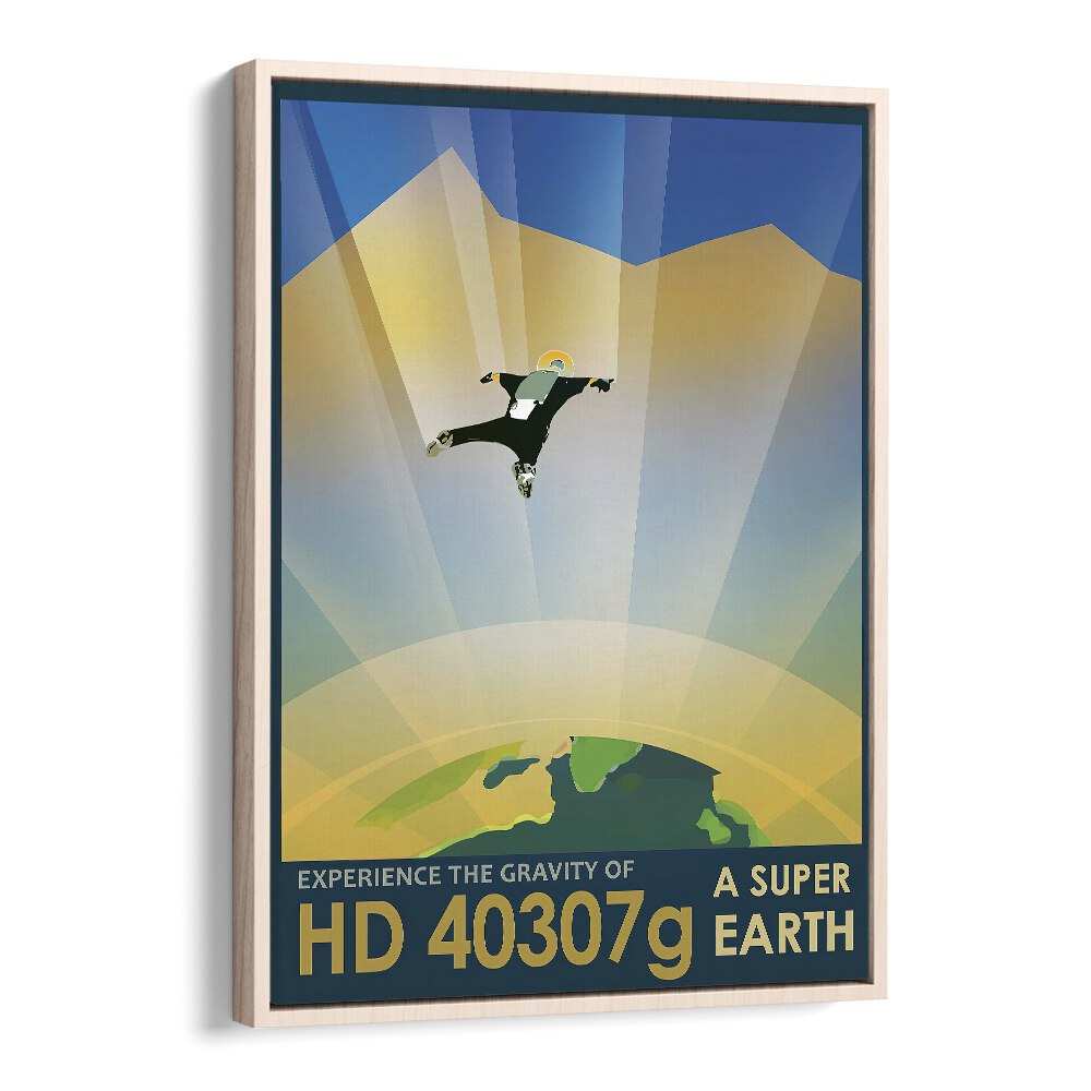 Super Earth Astronaut & Nasa Paintings, Space Art Prints Artwork in Oak Wood Floater Frame
