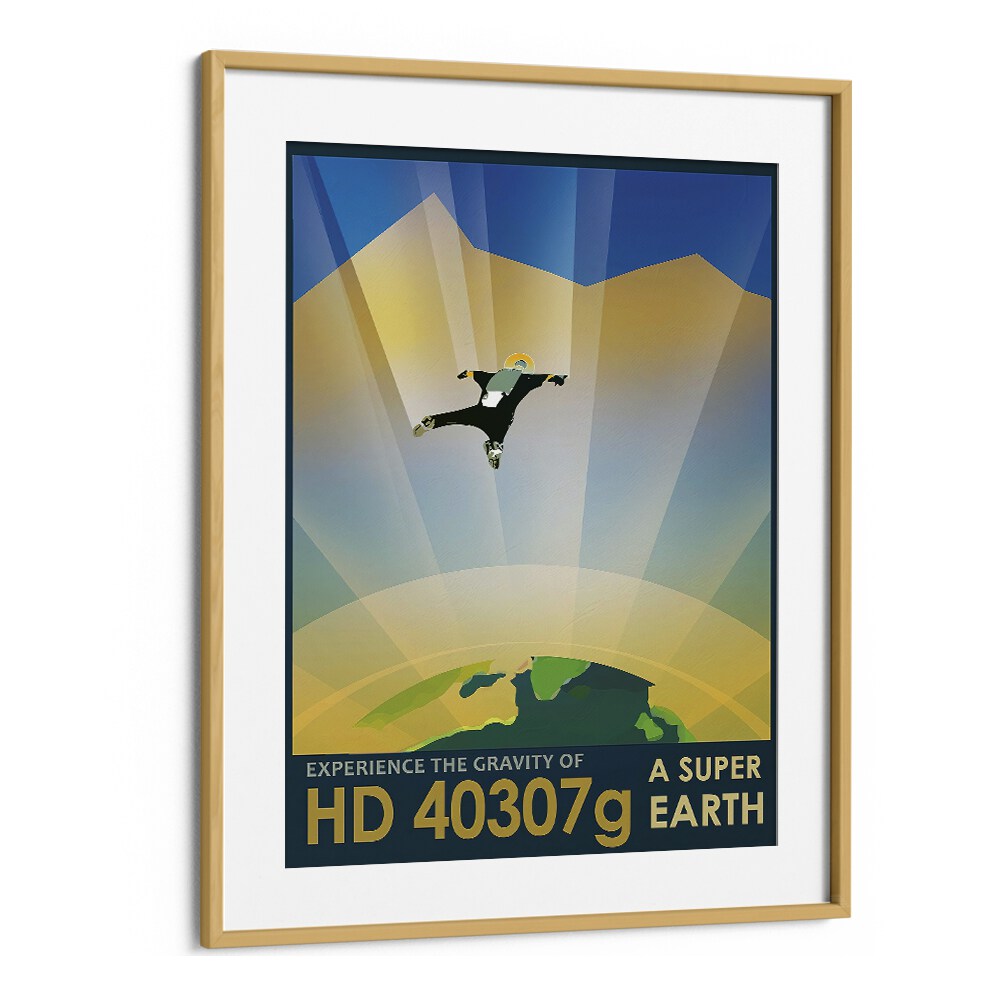 Super Earth Astronaut & Nasa Paintings, Space Art Prints Artwork in Oak Wood Frame With Mount
