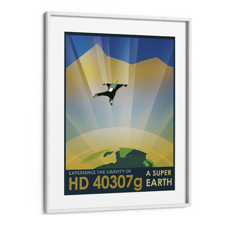 Super Earth Astronaut & Nasa Paintings, Space Art Prints Artwork in White Frame With Mount
