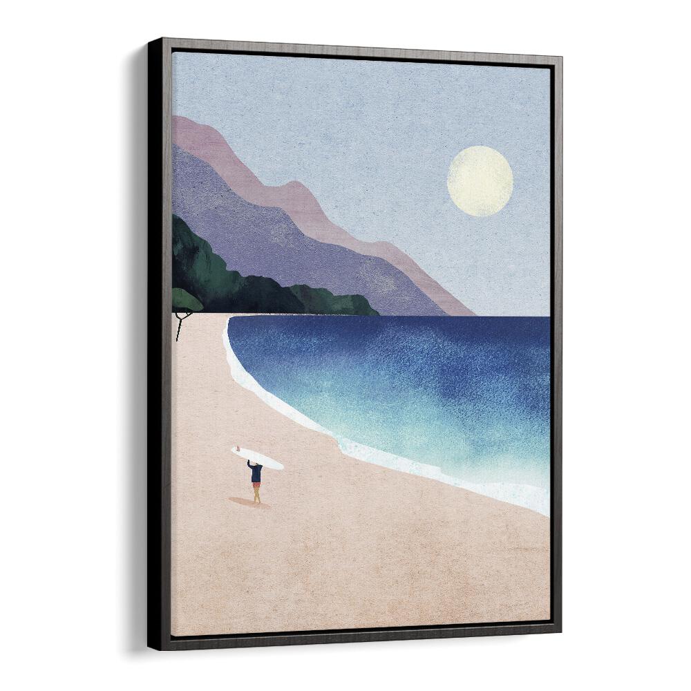 Surf beach Landscape Art Artwork in Black Floater Frame