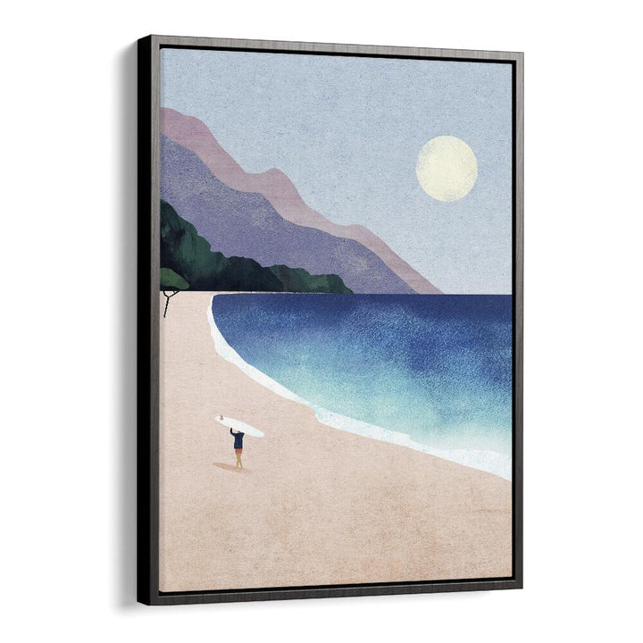 Surf beach Landscape Art Artwork in Black Floater Frame