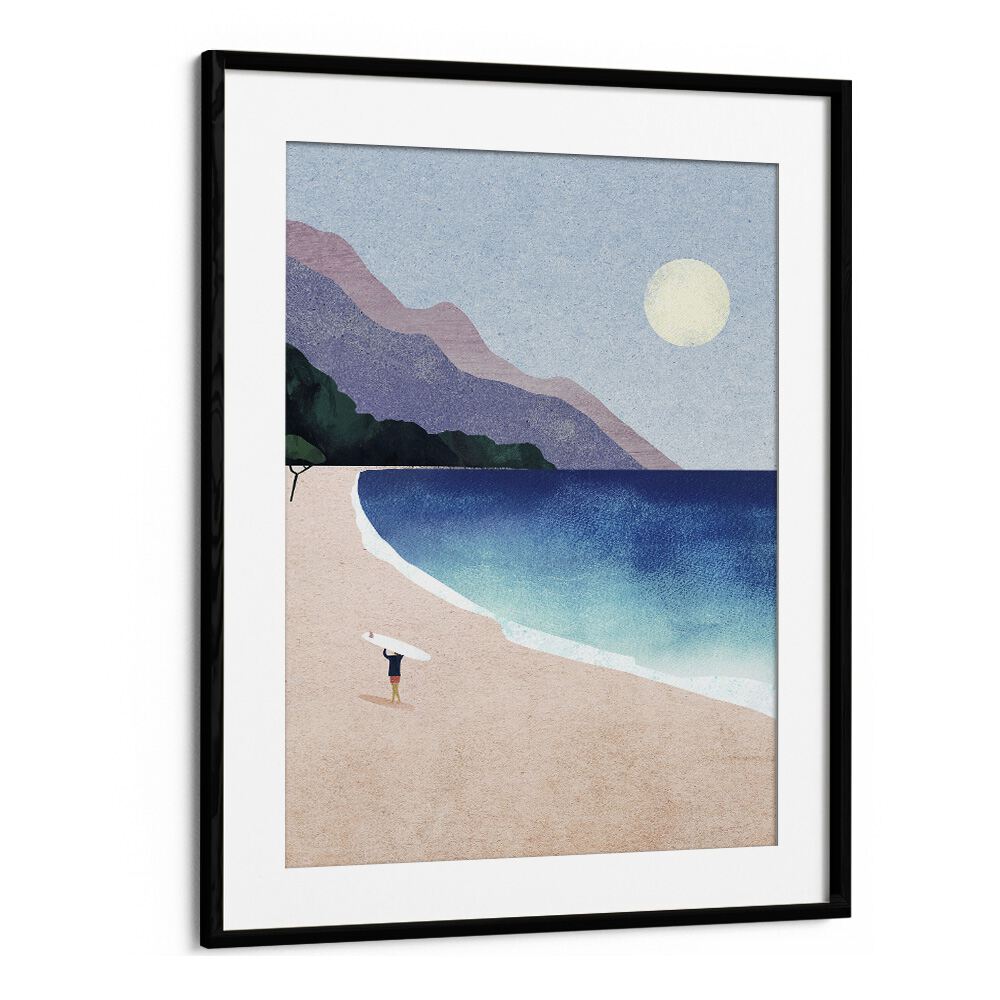 Surf beach Landscape Art Artwork in Black Frame With Mount