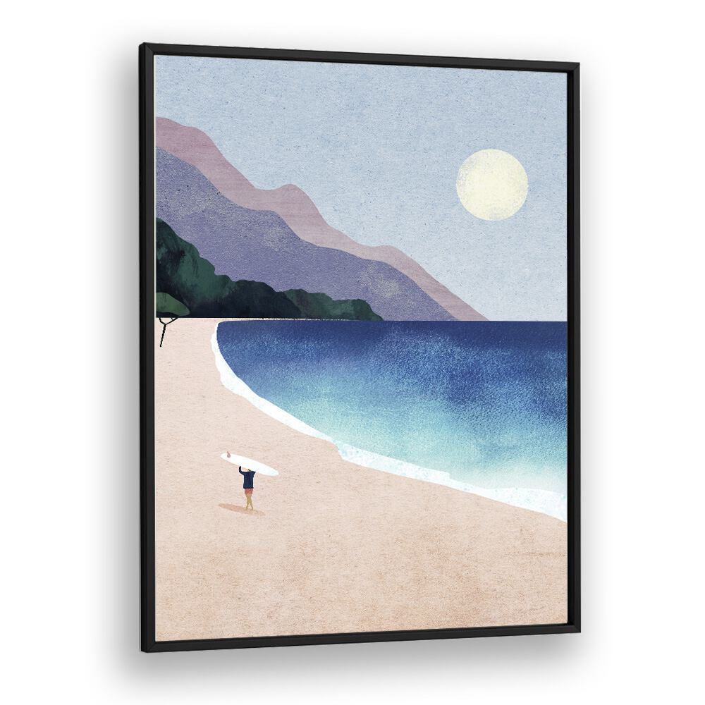 Surf beach Landscape Art Artwork in Black Plain Frame