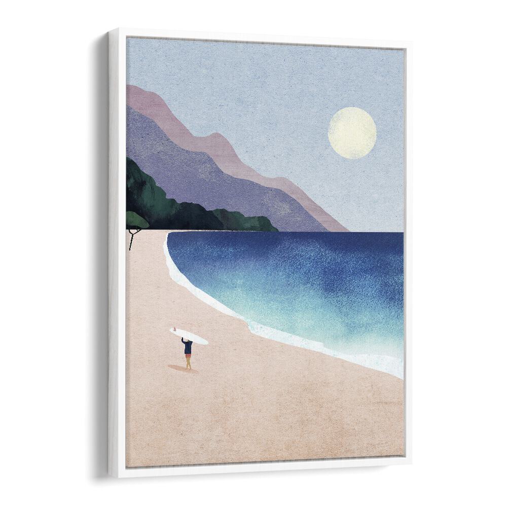 Surf beach Landscape Art Artwork in White Floater Frame