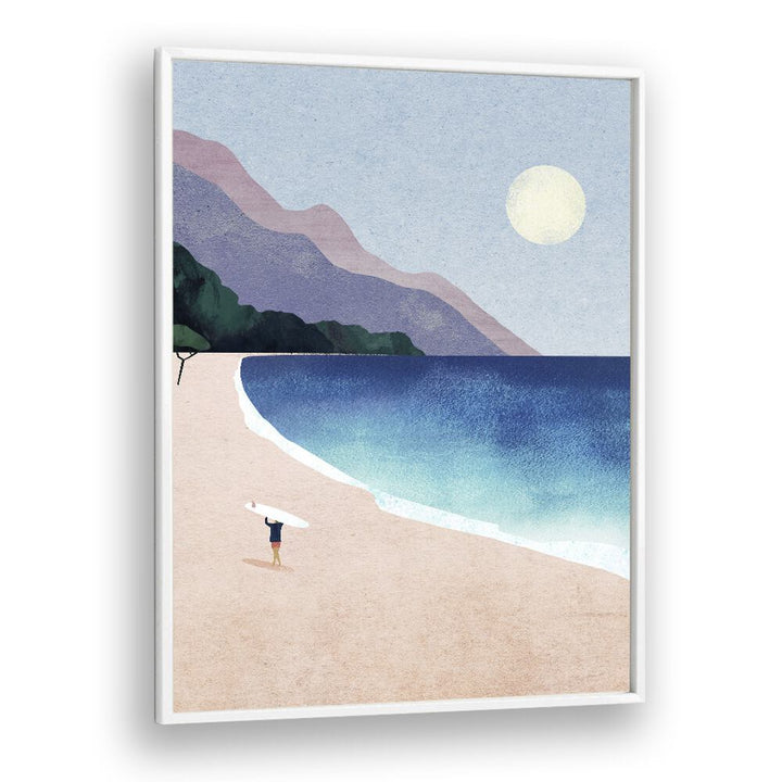 Surf beach Landscape Art Artwork in White Plain Frame