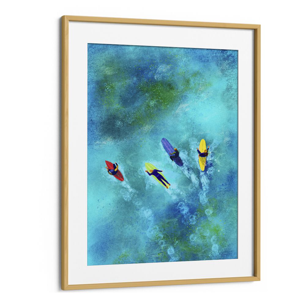 Surfer dudes Sports Art Artwork in Oak Wood Frame With Mount