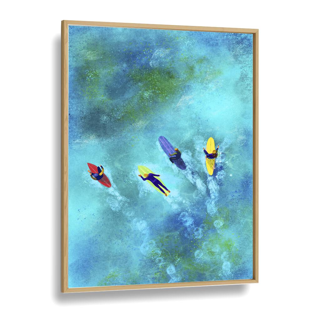 Surfer dudes Sports Art Artwork in Oak Wood Plain Frame