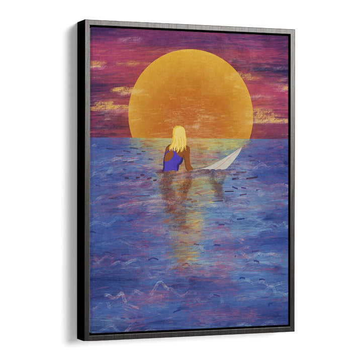 Surfer Girl Sports Art Artwork in Black Floater Frame