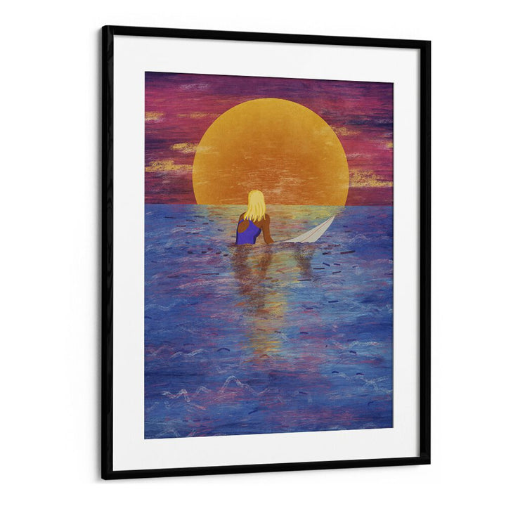 Surfer Girl Sports Art Artwork in Black Frame With Mount