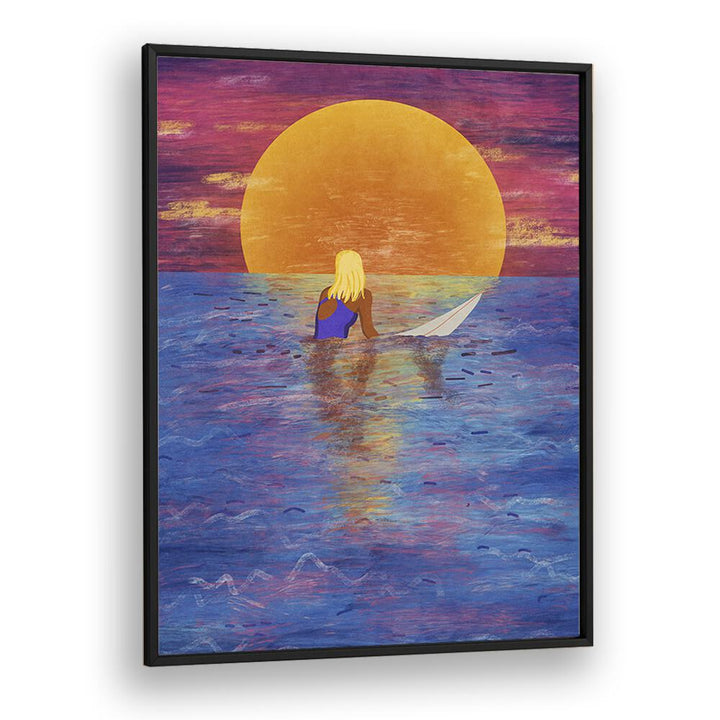 Surfer Girl Sports Art Artwork in Black Plain Frame