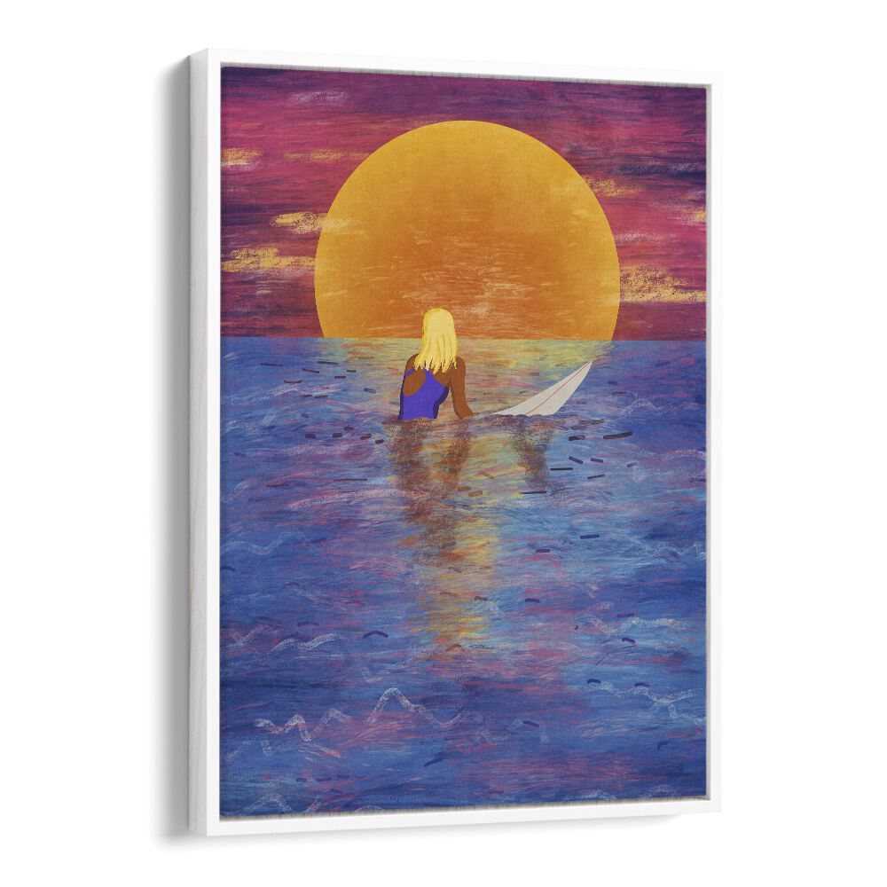 Surfer Girl Sports Art Artwork in White Floater Frame