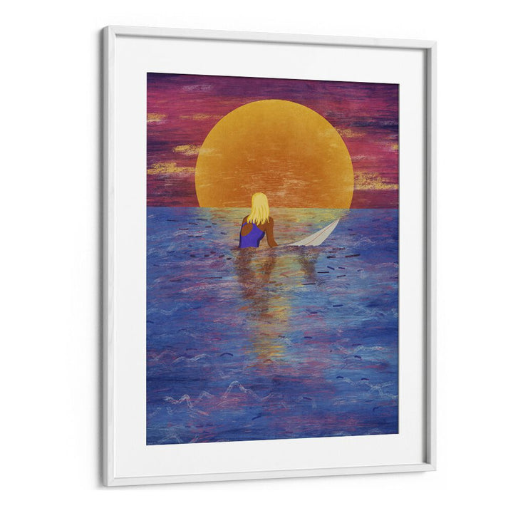 Surfer Girl Sports Art Artwork in White Frame With Mount