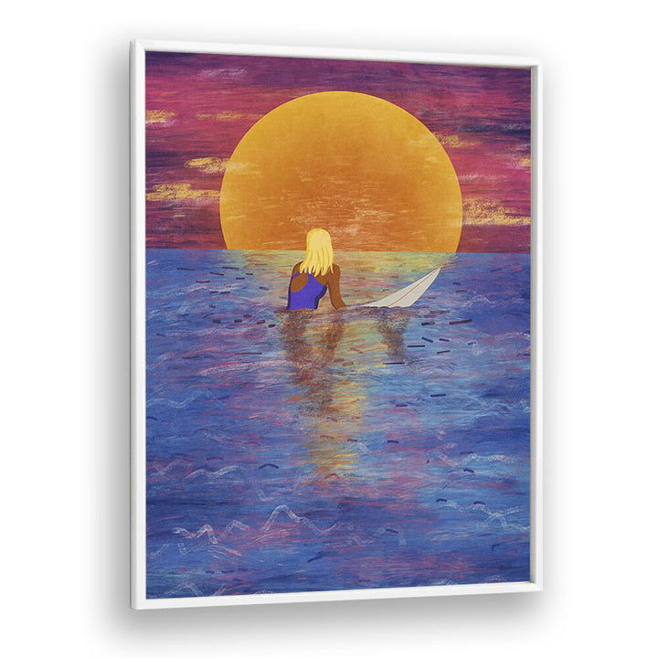 Surfer Girl Sports Art Artwork in White Plain Frame