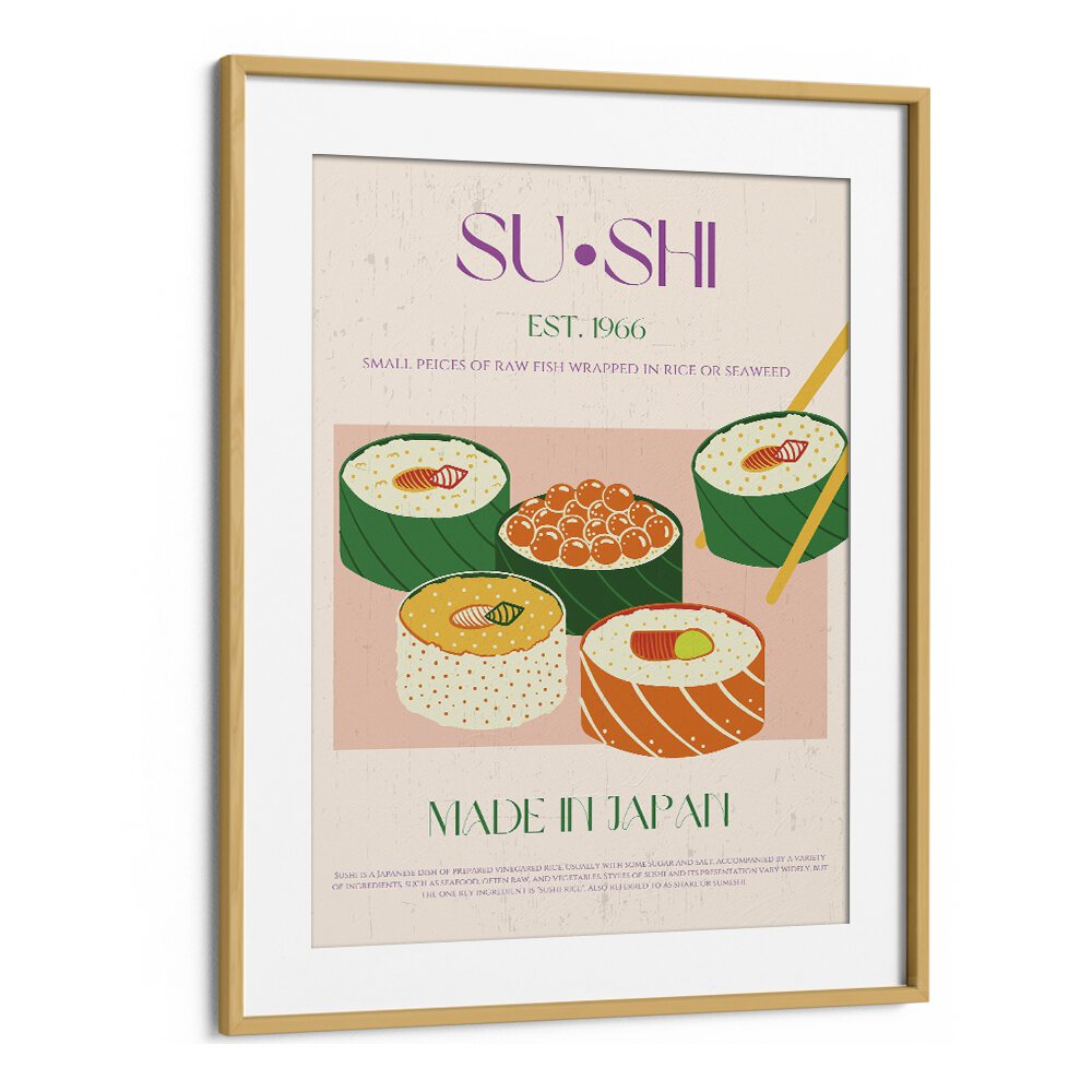 Sushi I Bar & Cafe Artwork in Oak Wood Frame With Mount