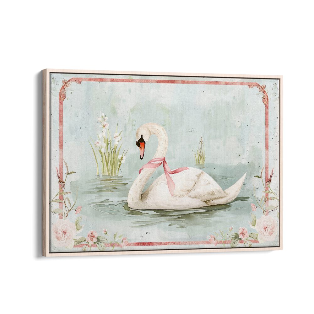 Swan Lake II Kids Art Artwork in Oak Wood Floater Frame
