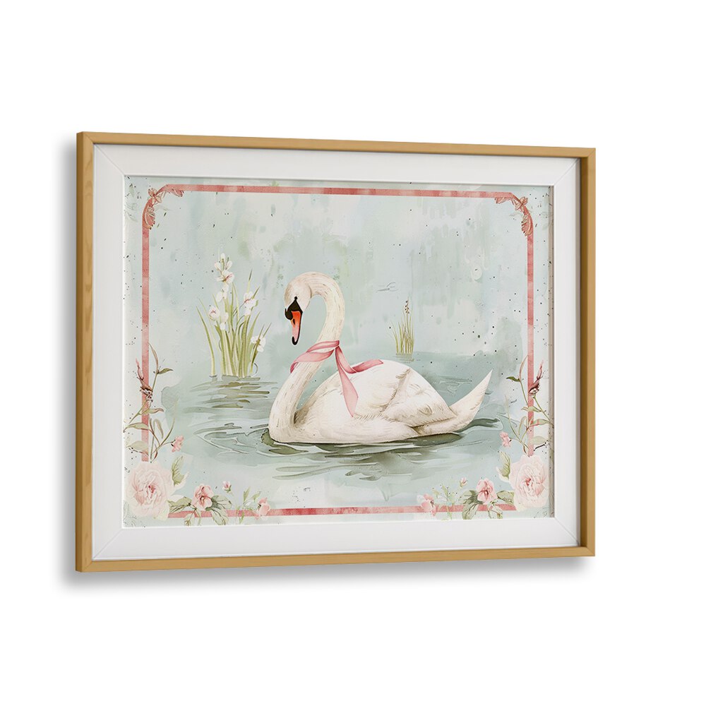 Swan Lake II Kids Art Artwork in Oak Wood Frame With Mount
