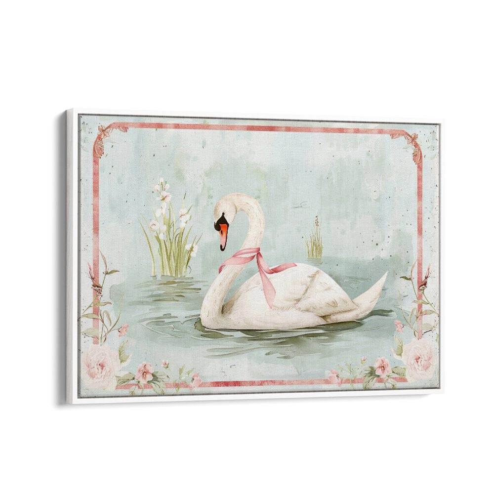 Swan Lake II Kids art painting Artwork in White Floater Frame
