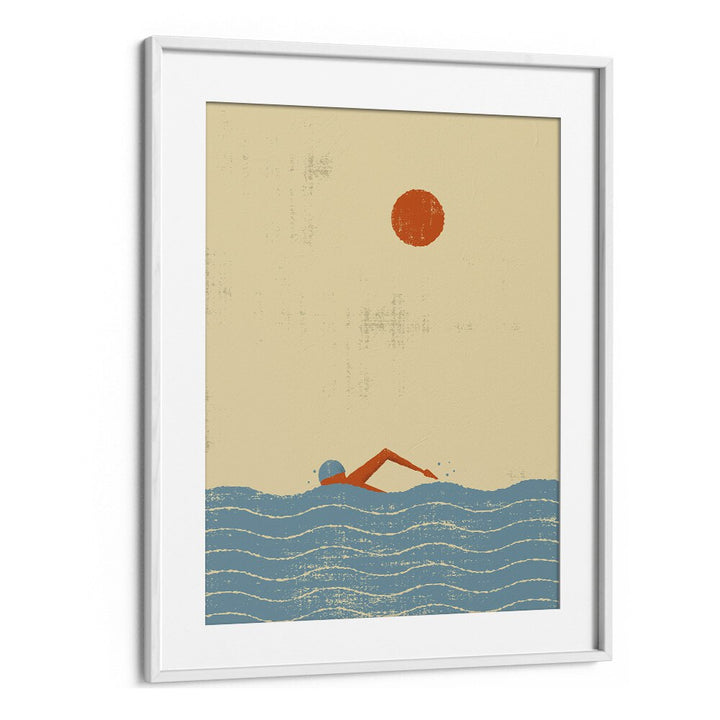 Swimmer Sports Art Artwork in White Frame With Mount