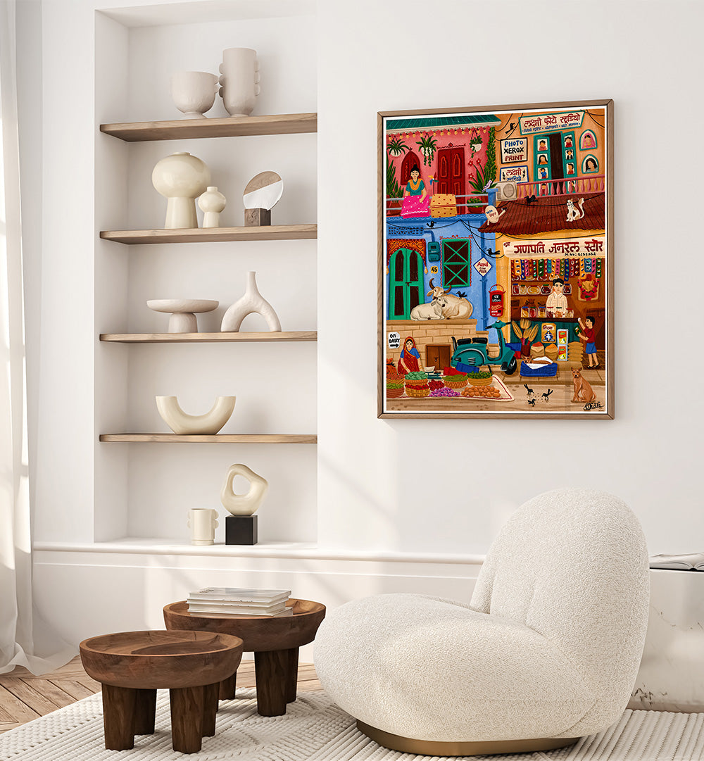 SABJI MARKET AND KIRANA STORE , INDIAN ART PAINTINGS