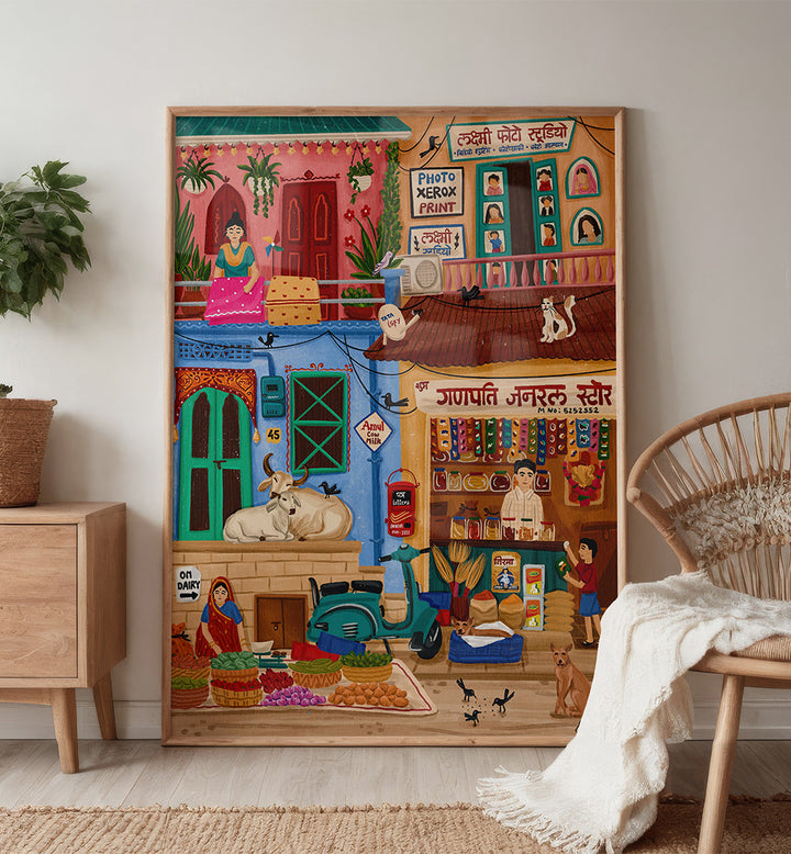 SABJI MARKET AND KIRANA STORE , INDIAN ART PAINTINGS