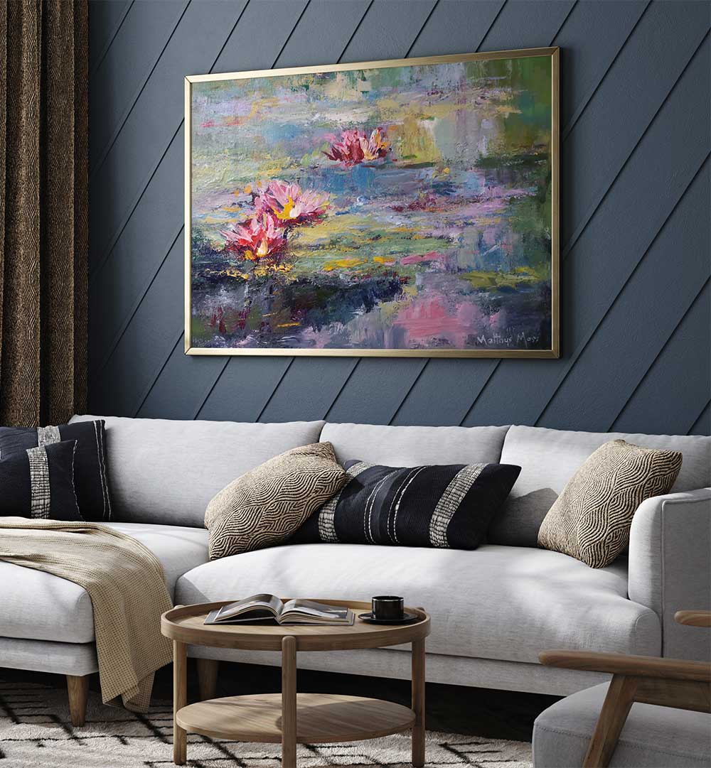 SACRED POND , FLORAL FLOWER PAINTINGS
