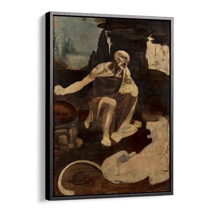 Saint Jerome In The Wilderness Circa 1480 Vintage Paintings in Black Floater Frame