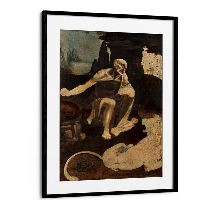 Saint Jerome In The Wilderness Circa 1480 Vintage Paintings in Black Frame With Mount