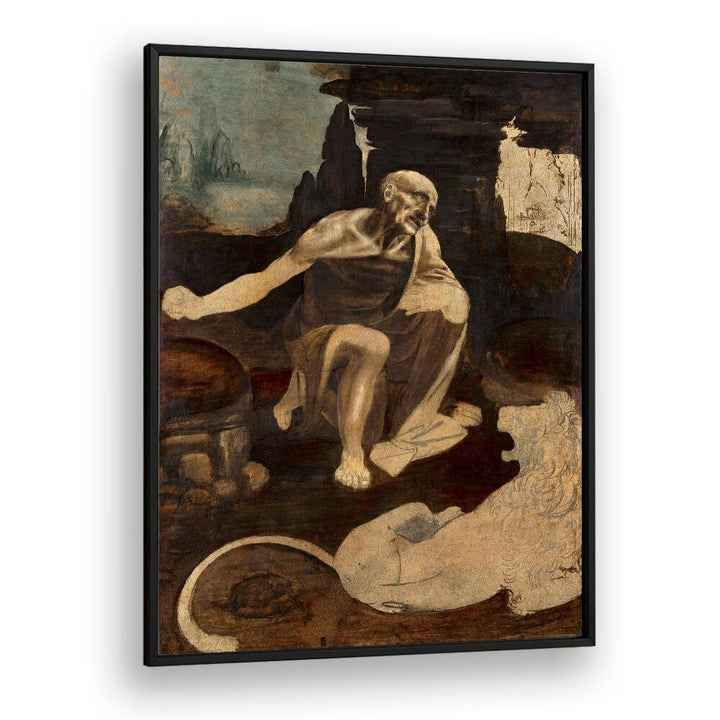 Saint Jerome In The Wilderness Circa 1480 Vintage Paintings in Black Plain Frame