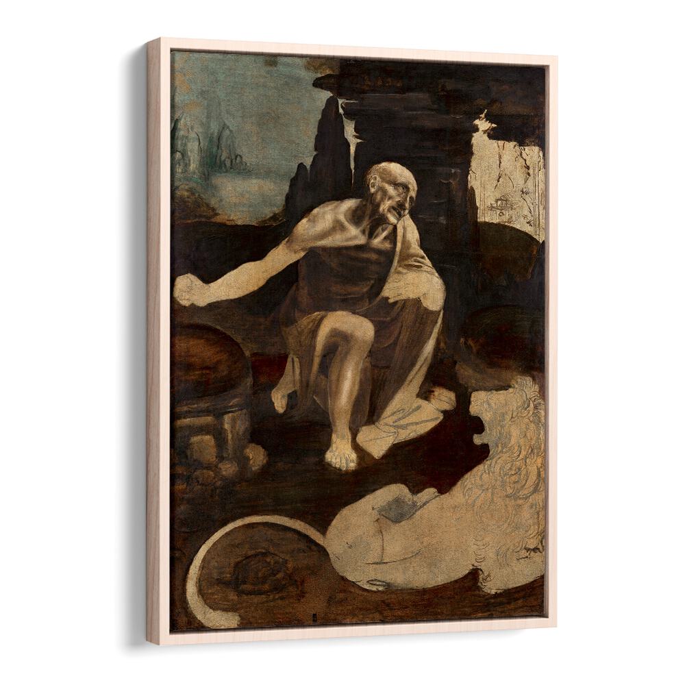 Saint Jerome In The Wilderness Circa 1480 Vintage Paintings in Oak Wood Floater Frame