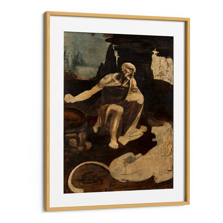 Saint Jerome In The Wilderness Circa 1480 Vintage Paintings in Oak Wood Frame With Mount