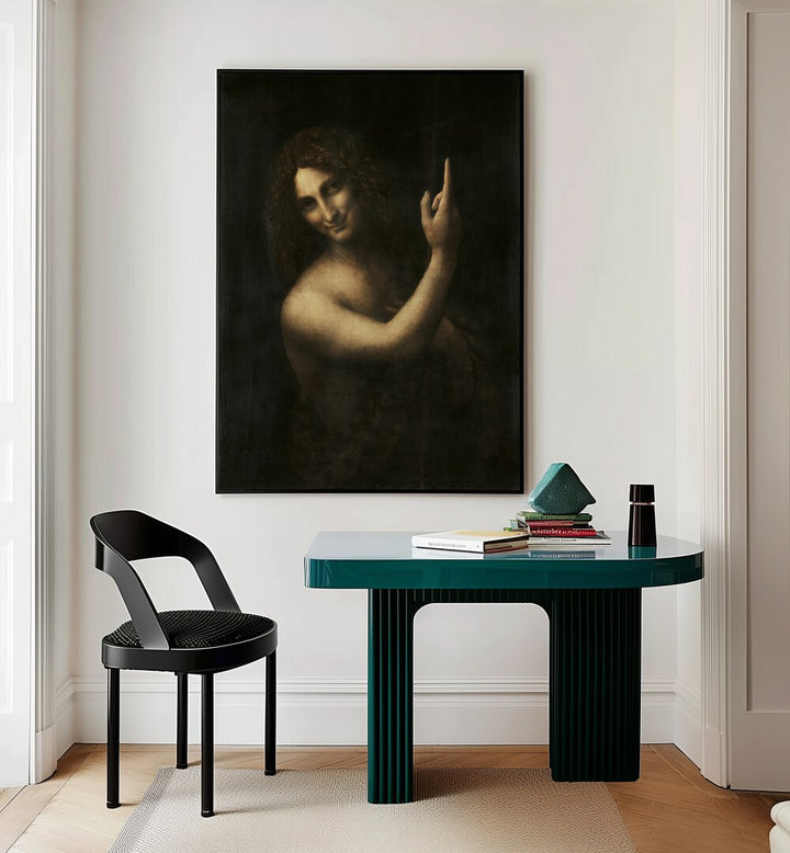 Saint Johan The Baptist Vintage Paintings in Gallery Wrap placed on a white wall behind a study table