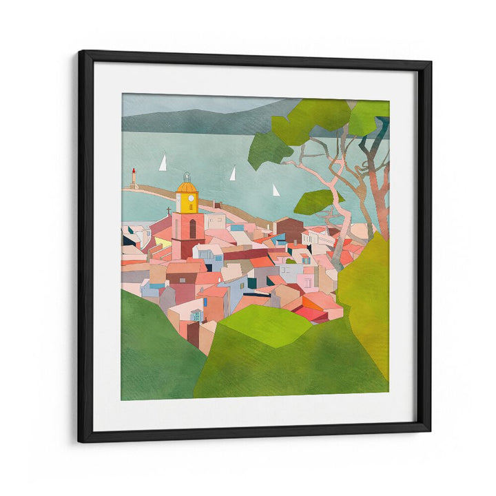 Saint Tropez Kopie II By Ana Rut Bre Landscape Art Prints in Black Frame With Mount