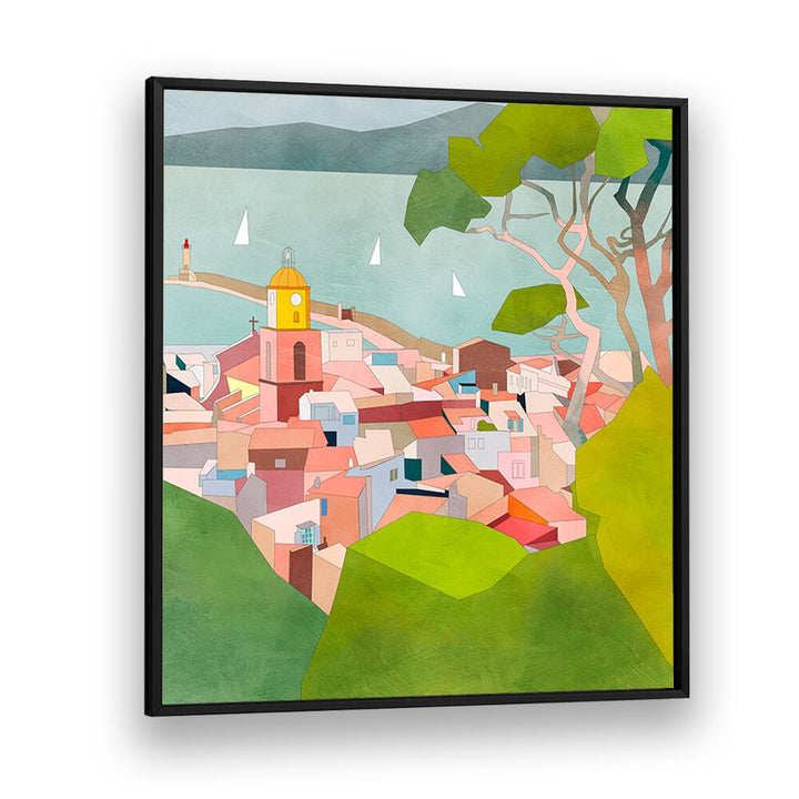 Saint Tropez Kopie II By Ana Rut Bre Landscape Art Prints in Black Plain Frame