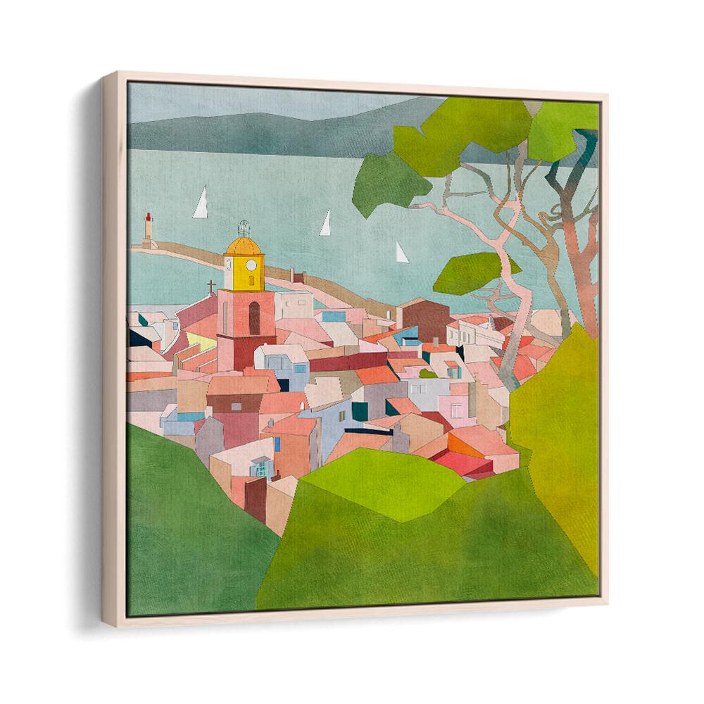 Saint Tropez Kopie II By Ana Rut Bre Landscape Art Prints in Oak Wood Floater Frame